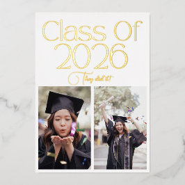 Invitación Con Relieve Metalizado Promoción 2026 2 Gemelos de Foto Tipografía Negro 