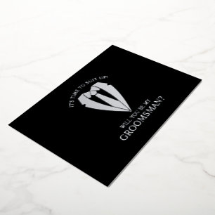 Invitación Con Relieve Metalizado Propuesta de Demanda de Boda Plateado y Tie Grooms