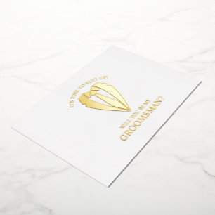 Invitación Con Relieve Metalizado Propuesta de Groomsman personalizada de Gold Boda