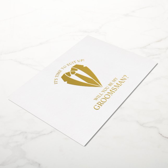 Invitación Con Relieve Metalizado Propuesta de Groomsman personalizada de Gold Boda (girado)