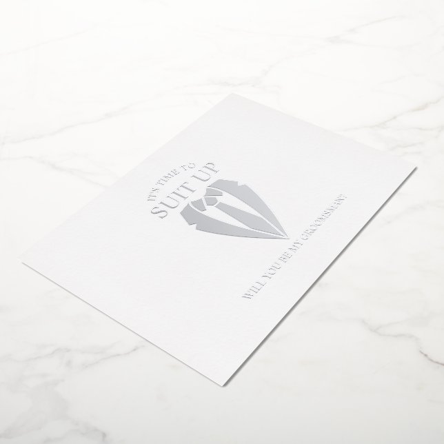 Invitación Con Relieve Metalizado Propuesta de Groomsman personalizada de Silver Sui (girado)