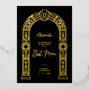 Invitación Con Relieve Metalizado Propuesta de Padrino Art Deco Steampunk Oro TLW26