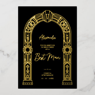 Invitación Con Relieve Metalizado Propuesta de Padrino Art Deco Steampunk Oro TLW26