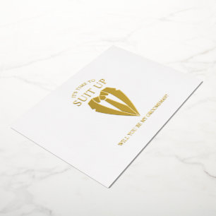 Invitación Con Relieve Metalizado Propuesta Personalizada de Padrino de Traje Dorado
