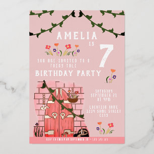 Invitación Con Relieve Metalizado Puerta De Cuento De Hadas Cumpleaños De Niña Fiest