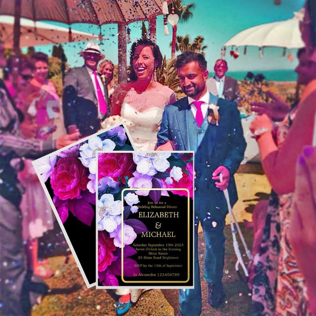 Invitación Con Relieve Metalizado Purple Floral Elegante ensayo Boda formal (Subido por el creador)