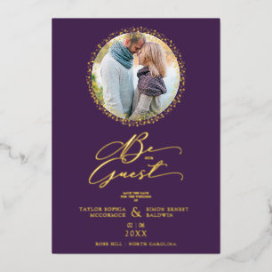 Invitación Con Relieve Metalizado Purple Minimalist Wedding Fancy Round Photo