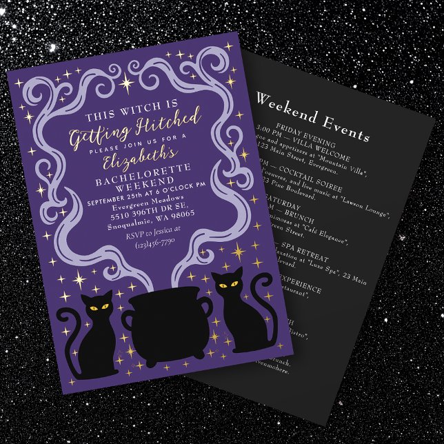 Invitación Con Relieve Metalizado Purple Witchy Getting Hitched Bachelorette Weekend (Subido por el creador)