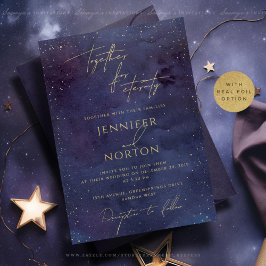 Invitación Con Relieve Metalizado Púrpura Dorado Galaxia Estrellas Noche Estrellada 