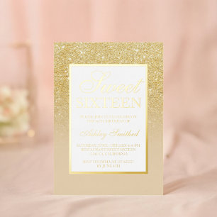 Invitación Con Relieve Metalizado purpurina de oro de moda brillo sombrío Dulce 16