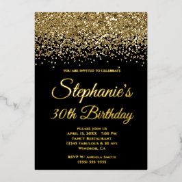 Invitación Con Relieve Metalizado Purpurina de oro Glam Black 30 cumpleaños