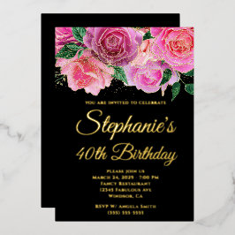 Invitación Con Relieve Metalizado Purpurina de oro Rosa rosado caliente negro 40 cum