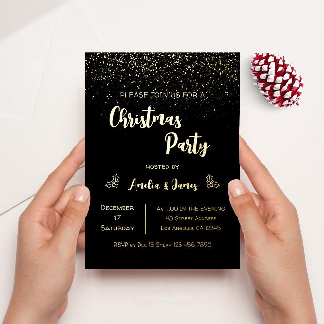 Invitación Con Relieve Metalizado Purpurina Glam Gold Navidades Fiesta negro (Subido por el creador)