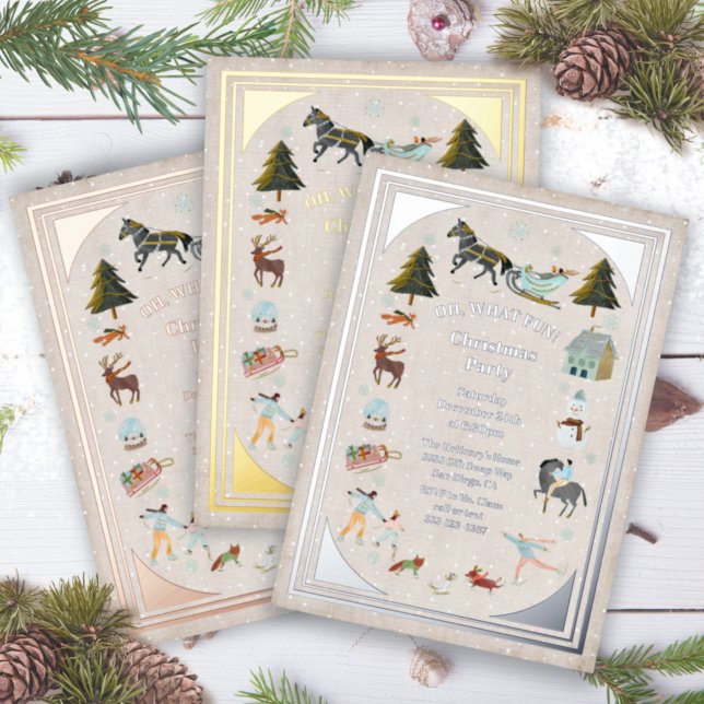 Invitación Con Relieve Metalizado Qué divertido Fiesta de Navidades de Winter Villag (Subido por el creador)