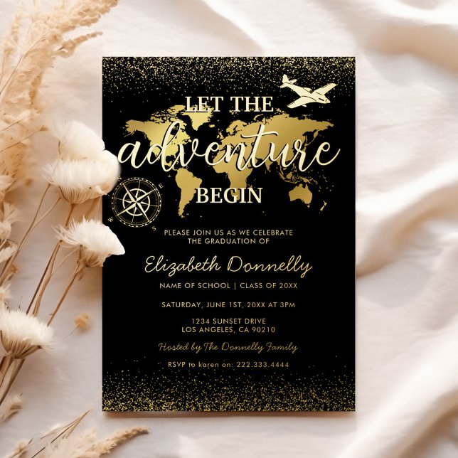 Invitación Con Relieve Metalizado Que La Aventura Empiece La Fiesta De Graduación (Subido por el creador)