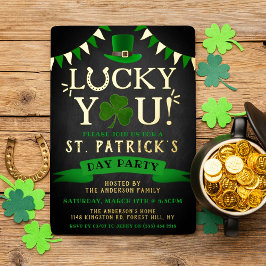 Invitación Con Relieve Metalizado ¡Qué Suerte! Fiesta del Día de San Patricio Real