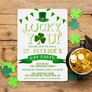 Invitación Con Relieve Metalizado ¡Qué Suerte! St. Patrick's Day Fiesta Real