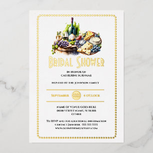 Invitación Con Relieve Metalizado Queso de lámina real vino acuarela viñedo boda