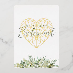 Invitación Con Relieve Metalizado ¿Quieres Ser Mi Dama de Honor Elegante Corazón Fol