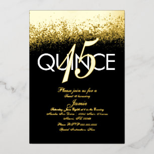 Invitación Con Relieve Metalizado Quince Monogramado Prensado Brillante Dorado