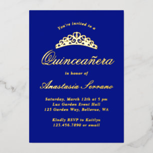 Invitación Con Relieve Metalizado Quinceanera azul real