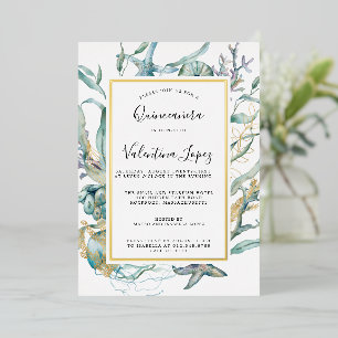 Invitación Con Relieve Metalizado Quinceañera Botánica Submarina del Mar Tropical