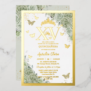 Invitación Con Relieve Metalizado Quinceañera Butterflies XV Gold