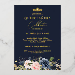 Invitación Con Relieve Metalizado Quinceañera de Butterfly Floral Rosa Beige Armada