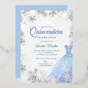 Invitación Con Relieve Metalizado Quinceanera de invierno azul plateado