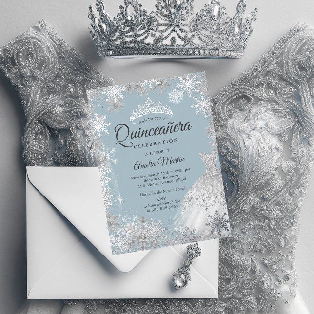 Invitación Con Relieve Metalizado Quinceanera de invierno azul plateado (Subido por el creador)