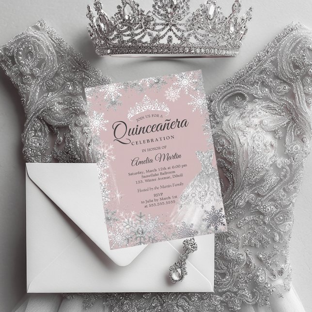 Invitación Con Relieve Metalizado Quinceanera de invierno rosado plateado (Subido por el creador)