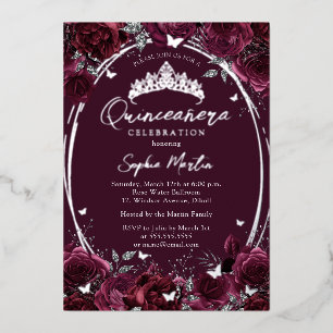 Invitación Con Relieve Metalizado Quinceanera de la mariposa floral cautivadora de b