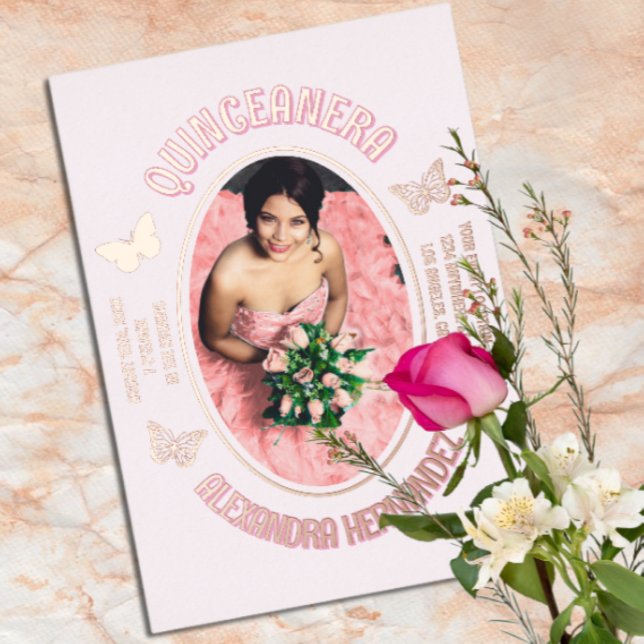 Invitación Con Relieve Metalizado Quinceañera de Mariposas Rosas (Subido por el creador)