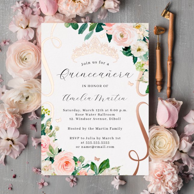 Invitación Con Relieve Metalizado Quinceanera de Rosa de Rubor (Subido por el creador)