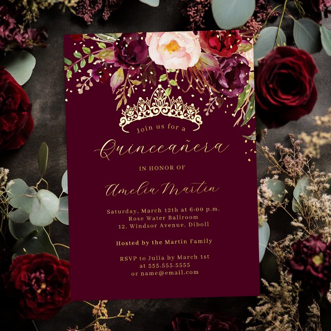 Invitación Con Relieve Metalizado Quinceanera en flor de oro (Subido por el creador)