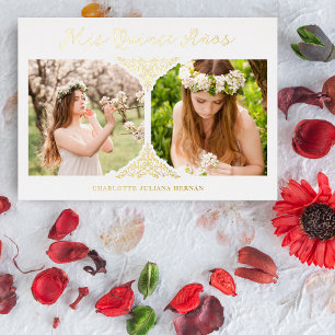 Invitación Con Relieve Metalizado Quinceañera Fancy FlouriEffect 2 fotos