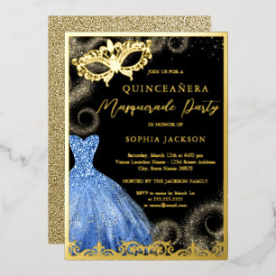 Invitación Con Relieve Metalizado Quinceanera, Fiesta de la mascarada con el vestido