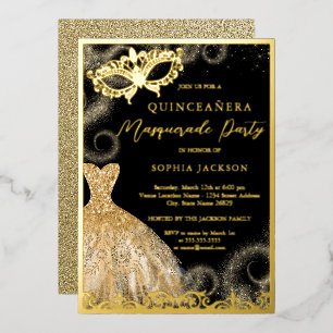 Invitación Con Relieve Metalizado Quinceanera, Fiesta de la mascarada con vestidos n