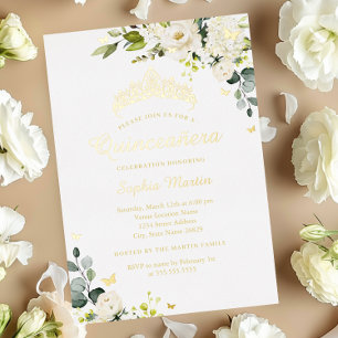 Invitación Con Relieve Metalizado Quinceañera Flor de Champagne Dorado