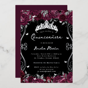 Invitación Con Relieve Metalizado Quinceañera floral de remolino de pergamino de Bor