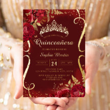 Quinceañera Floral de Rollo de Oro Rojo 