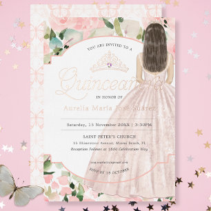 Invitación Con Relieve Metalizado Quinceañera Floral Mariposa Rubor Pink