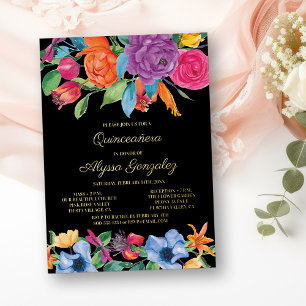 Invitación Con Relieve Metalizado Quinceañera floral y fiesta de misa Flor y Oro