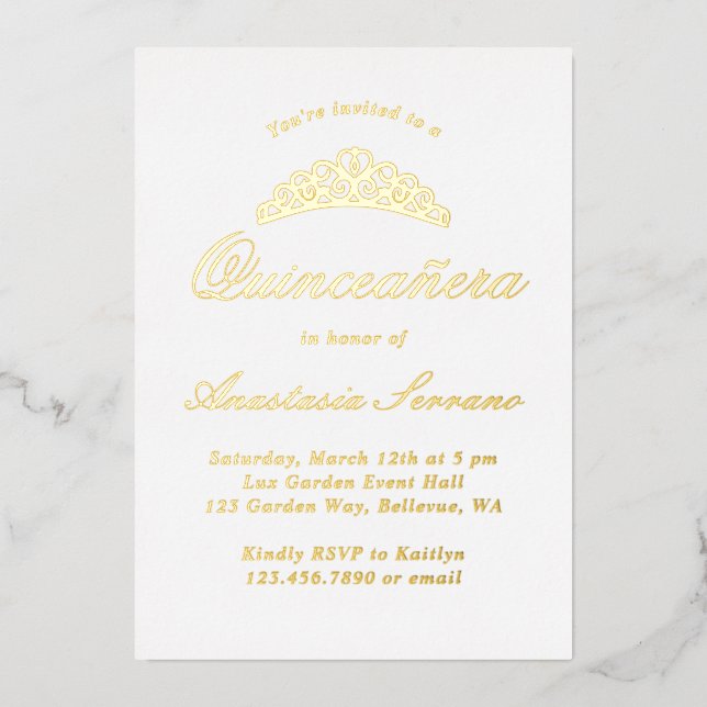 Invitación Con Relieve Metalizado Quinceanera formal elegante (Anverso)