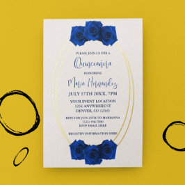Invitación Con Relieve Metalizado Quinceañera geométrica real azul y oro