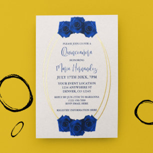 Invitación Con Relieve Metalizado Quinceañera geométrica real azul y oro