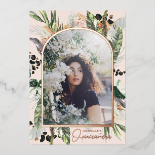 Invitación Con Relieve Metalizado Quinceañera   Jungla de Verde y Terracota 