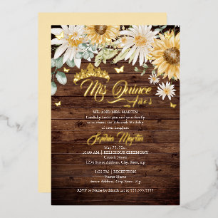 Invitación Con Relieve Metalizado Quinceañera Mariposa Dorada Sol Rústico
