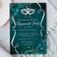 Quinceañera Máscara de Floral Plateada Teal
