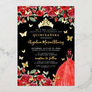 Invitación Con Relieve Metalizado Quinceañera Negro Rojo Dorado